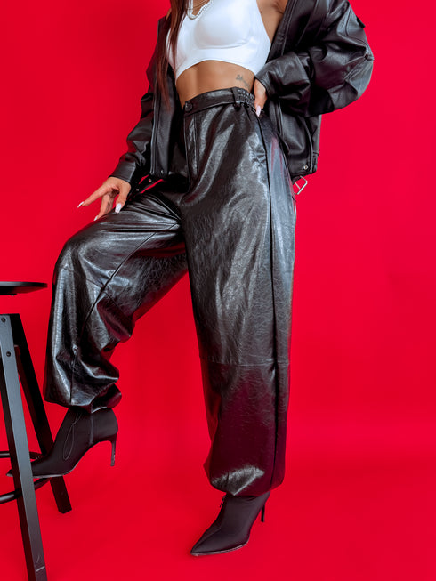 LUX leather imitation pants "BE STRONGER LD3347" - BLACK